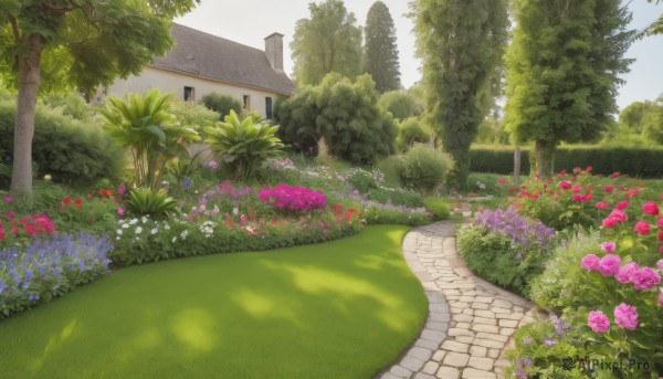 A garden set against the backdrop of a serene day