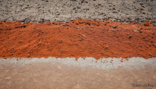 outdoors,no humans,shadow,traditional media,nature,scenery,rock,footprints,day,from above,beach,sand,shore,orange theme