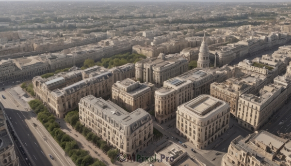 outdoors,tree,no humans,from above,building,scenery,city,cityscape,bridge,river,skyscraper,sky,day,water,ground vehicle,motor vehicle,car,road,tower,landscape