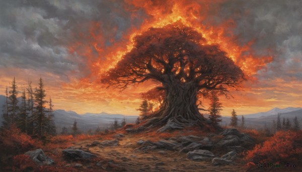 A landscape amidst a calm sunset outdoors
