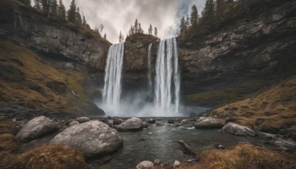 A ethereal outdoors featuring a waterfall