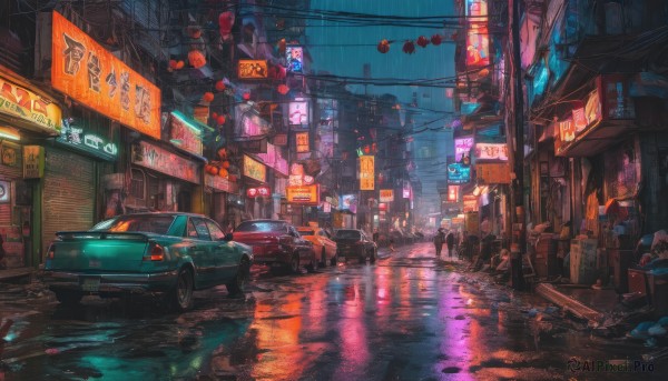 A tranquil view of a motor vehicle in rainy outdoors