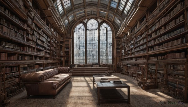 day,indoors,book,no humans,window,shadow,chair,table,sunlight,scenery,couch,light rays,wooden floor,stairs,clock,bookshelf,lamp,book stack,library,armchair,ladder,carpet,globe,sky,cloud,pillow,candle,candlestand,window shade