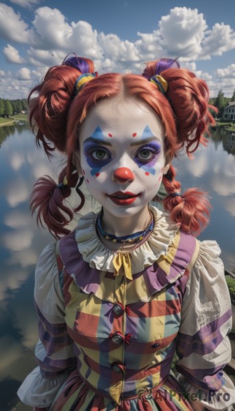 A stunning portrayal of a clown in a lush day