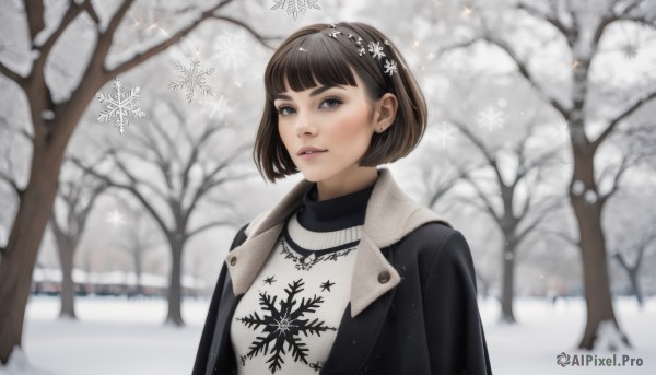 A striking snowy day featuring the elegance of a female