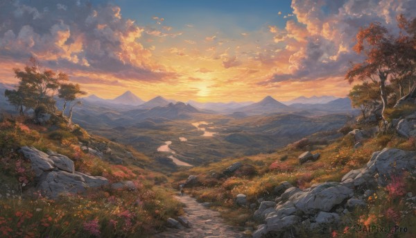 A landscape captured in a enchanting sunset outdoors