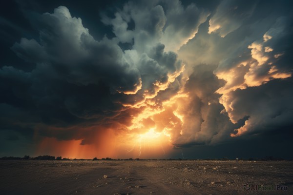 A lightning in the heart of a peaceful sunset outdoors