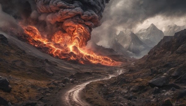 A unique subject portrayed in a inviting fiery outdoors