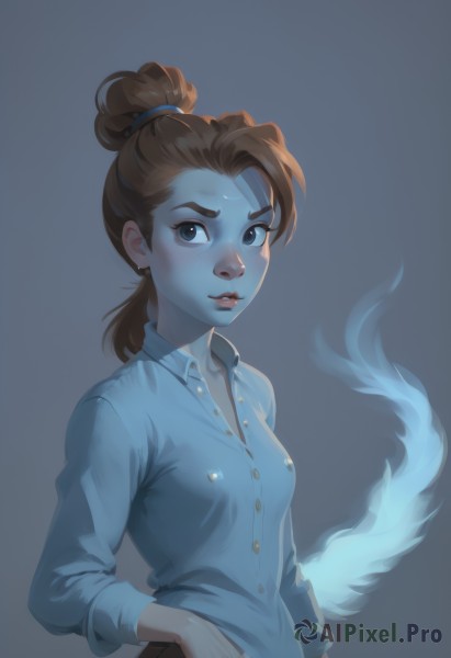 A tranquil view of a female in fiery dynamic scene