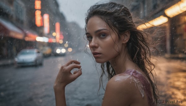 A female framed by the beauty of a calm rainy outdoors