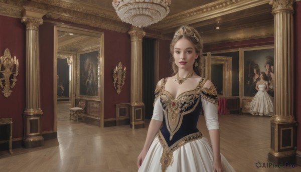 A majestic wooden floor featuring a female