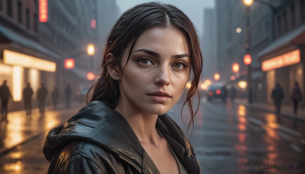 The charm of a female in a tranquil rainy outdoors