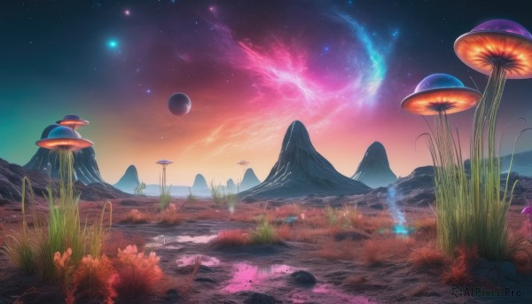 A landscape caught in a vivid sunset outdoors