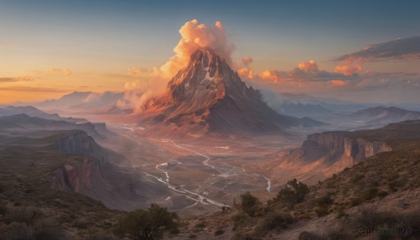 A landscape captured in a dynamic sunset day