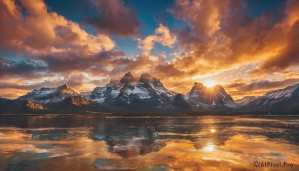 A stunning portrayal of a landscape in a lush sunset outdoors