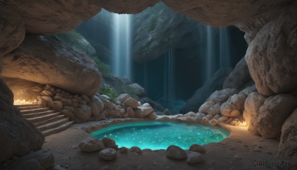 The allure of a waterfall in a inviting fiery outdoors