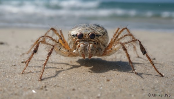 outdoors, day, blurry, no humans, depth of field, blurry background, shadow, animal, beach, bug, monster, realistic, sand, desert, oversized animal