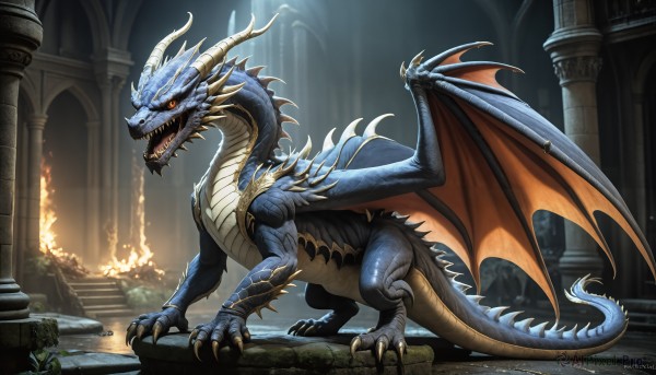 The elegance of a monster in a tranquil fiery light rays