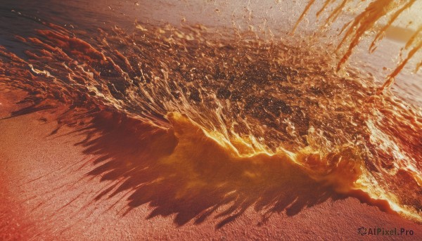 solo,outdoors,wings,sky,cloud,water,no humans,ocean,beach,scenery,flying,sunset,sand,horizon,waves,orange theme,dutch angle,from above