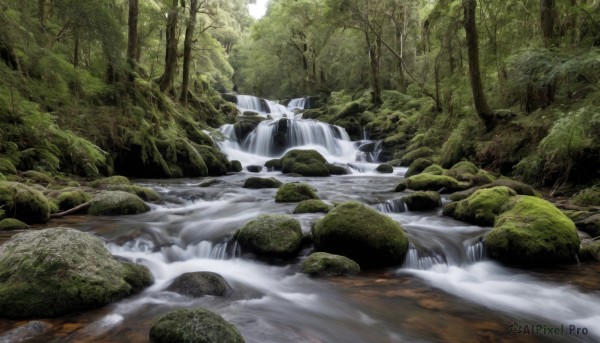 A waterfall portrayed in a vivid day