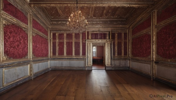 indoors,no humans,window,sunlight,scenery,wooden floor,stairs,door,light,painting (object),hallway,carpet,chandelier,chair,candle,throne,still life,candlestand,reflective floor,wooden chair