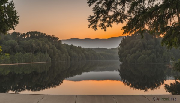 A landscape showcased in a tranquil sunset outdoors