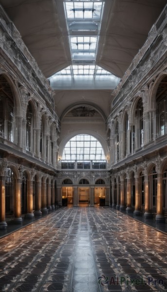 day,indoors,no humans,window,sunlight,scenery,light rays,stairs,architecture,bridge,pillar,ceiling,church,arch,train station,railroad tracks,reflective floor,column,vanishing point,snow,wooden floor,fantasy,door,carpet