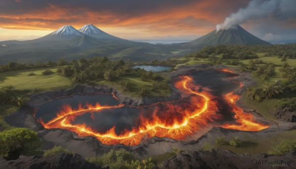 A landscape in the heart of a majestic sunset outdoors