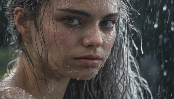 A female in the heart of a majestic rainy dynamic scene