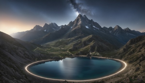 A landscape showcased in a vivid sunset outdoors