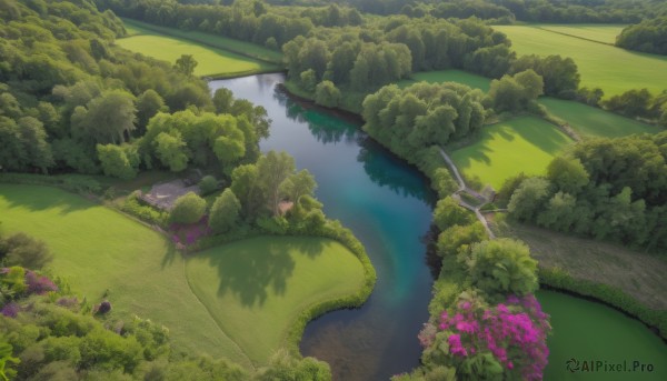 flower,outdoors,day,signature,water,tree,no humans,bird,grass,plant,nature,scenery,forest,road,bush,green theme,river,landscape,path,sky,artist name,reflection,field,waterfall,lake,pond