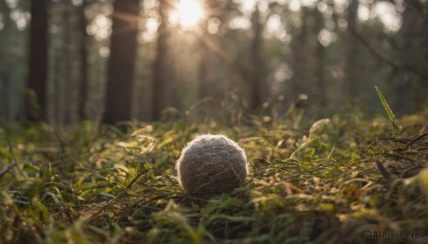 outdoors, day, blurry, tree, no humans, depth of field, sunlight, plant, nature, scenery, light rays