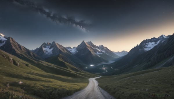A unique view of a landscape in snowy outdoors