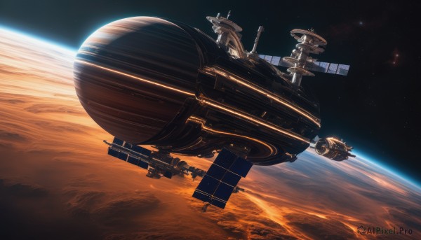 A spacecraft in a dynamic sunset scenery