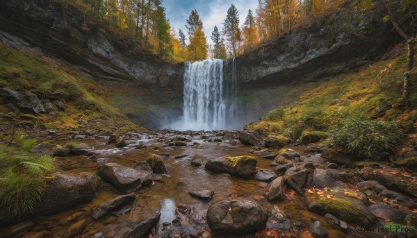 A stunning portrayal of a waterfall in a breathtaking day