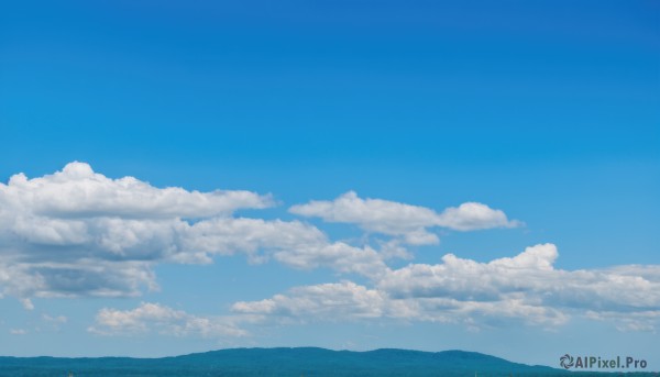 outdoors,sky,day,cloud,blue sky,no humans,cloudy sky,scenery,blue theme,mountain,horizon,summer,landscape,mountainous horizon,hill,cumulonimbus cloud,monochrome,ocean,aqua theme