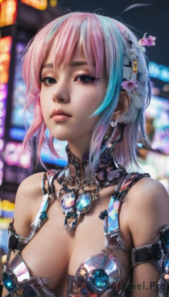 A android set against the backdrop of a serene dynamic scene