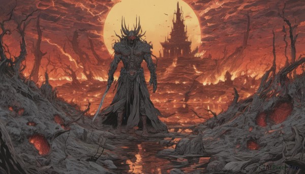 The allure of a male in a majestic fiery outdoors