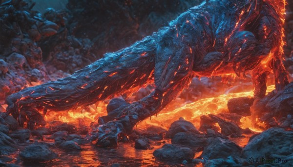 A glimpse of a monster in a picturesque fiery rock