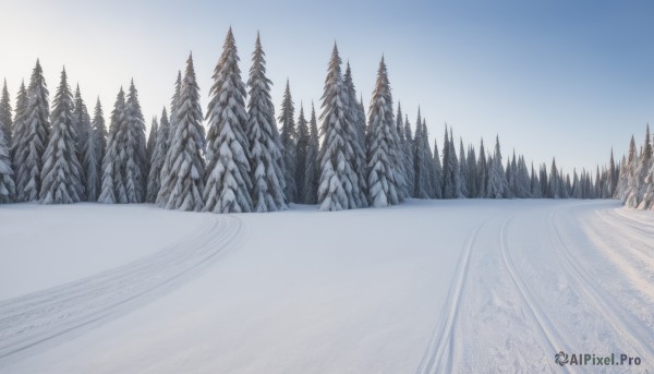 outdoors,sky,day,tree,blue sky,no humans,nature,scenery,snow,forest,mountain,winter,bare tree,landscape,pine tree,cloud,road,lake,fog