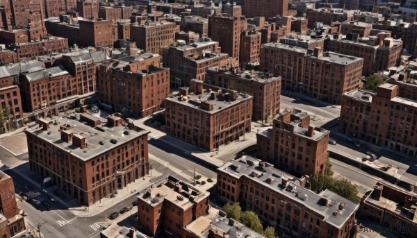 outdoors,day,water,tree,no humans,window,from above,ground vehicle,building,scenery,stairs,city,road,cityscape,bridge,street,river,skyscraper,motor vehicle,car,house,rooftop,town,real world location