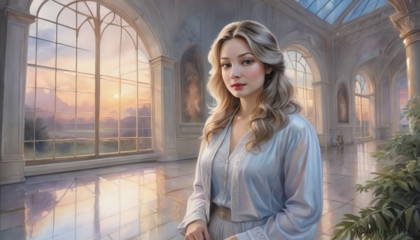 The charm of a female in a scenic sunset sunlight