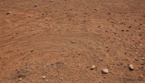 monochrome,outdoors,no humans,traditional media,scenery,rock,brown theme,from above,sand,debris,desert,footprints