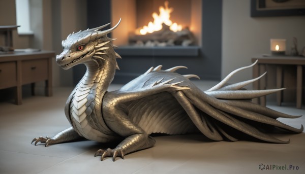 A glimpse of a dragon in a picturesque fiery dynamic scene