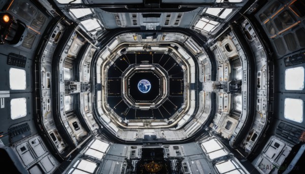 signature,dutch angle,no humans,window,from above,scenery,science fiction,space,planet,spacecraft,spacesuit,cockpit,indoors,floating,machinery