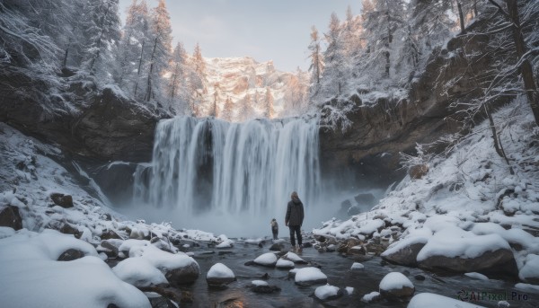A breathtaking view of a male in snowy day