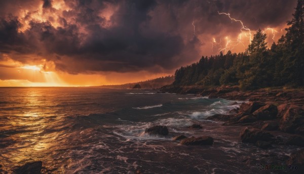 Image of a lightning in a vibrant sunset outdoors