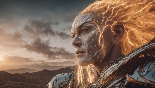 A ethereal sunset outdoors showcasing a male