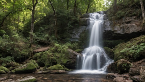 A waterfall set against the backdrop of a serene day