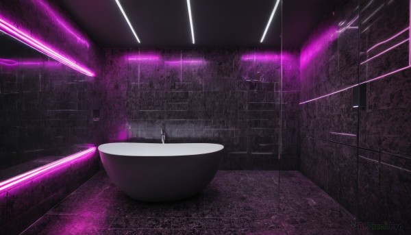 1girl,solo,no humans,building,scenery,science fiction,bowl,purple theme,laser,indoors,glowing,tiles,light,dark,magic circle